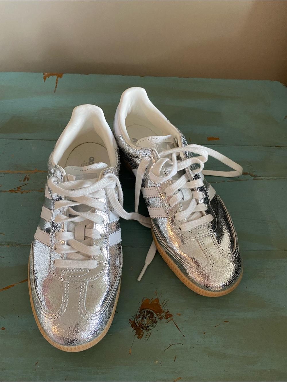 adidas Metallic Silver Retro-Style Lace-Up Sneakers